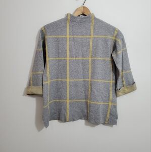Tahari Gray/Yellow Plaid Mock Turtleneck Sweater